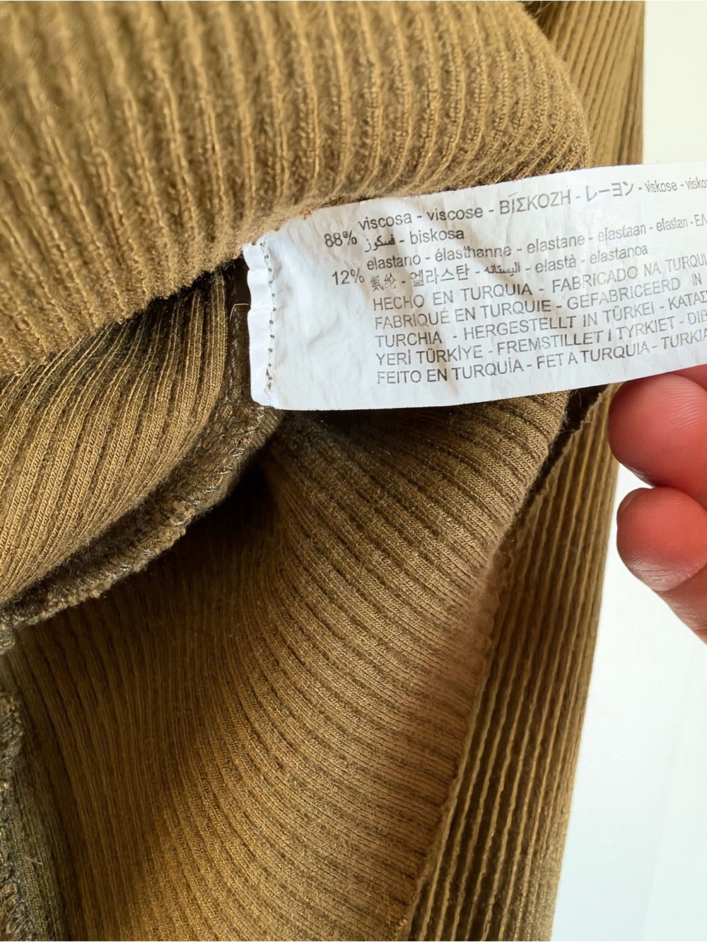 Zara Women’s Asymmetric Ribbed Long-Sleeve Top — Olive Brown - Picture 4 of 5